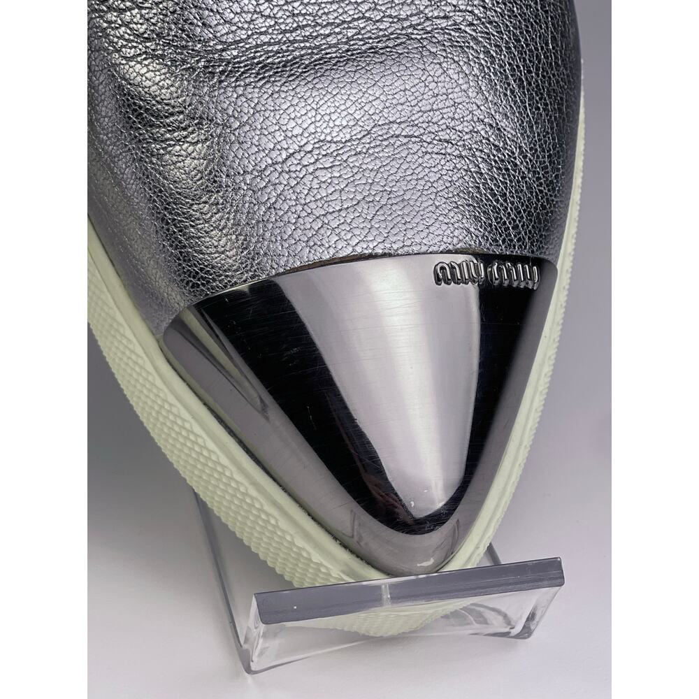 Miu Miu Silver Leather Pointed Toe Slip On Sneakers Loafers Sz 5.5 Prada - Picture 3 of 10